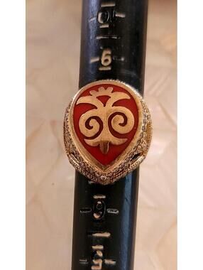Turkish Ottoman Style Ring Gold and Red size 8